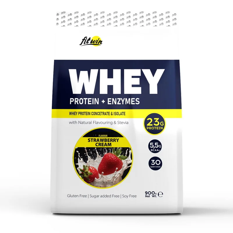Whey Protein + Enzymes - 900 г Полуничний крем