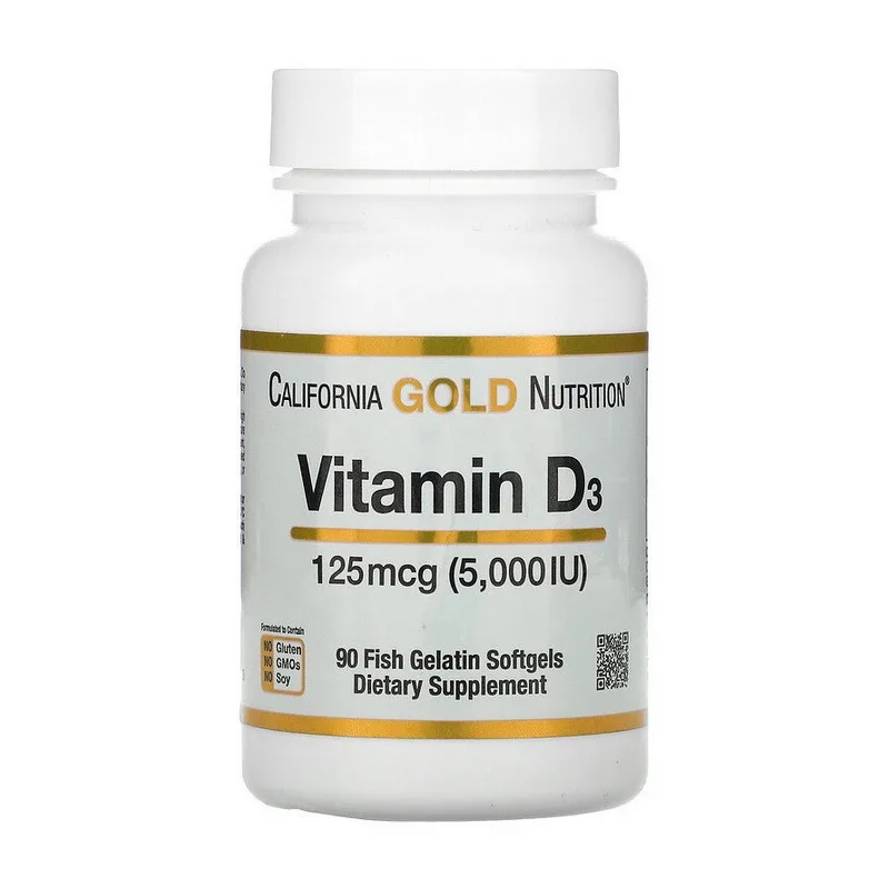 Vitamin D3 - 125 мкг 5,000 IU 90 рибний geLatin софтгель
