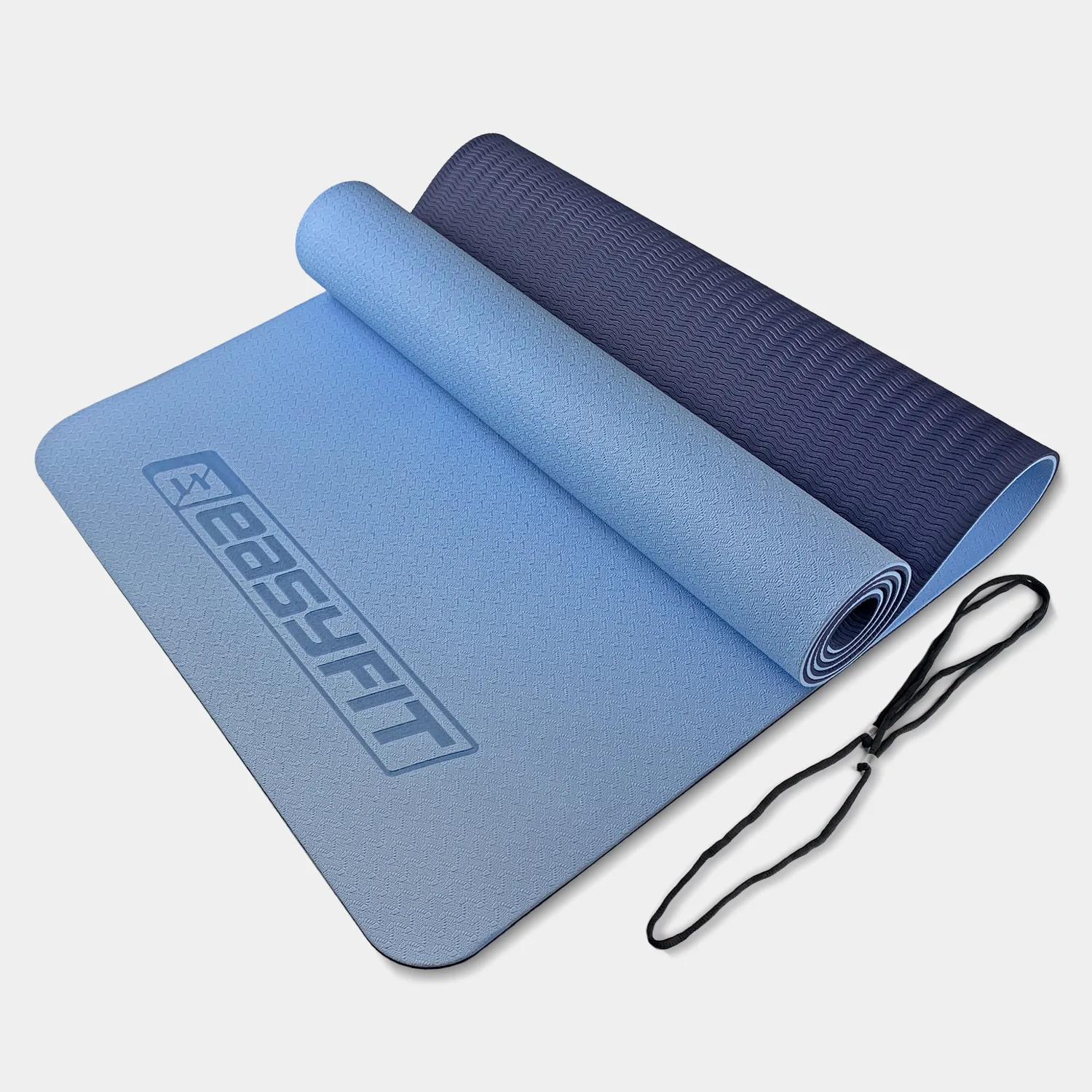 Килимок для йоги та фітнесу EasyFit TPE+TC 6 мм двошаровий блакитний-синій