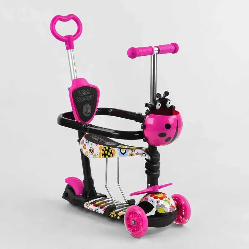 Самокат 5в1 Best Scooter - рожевий/Мультіколор
