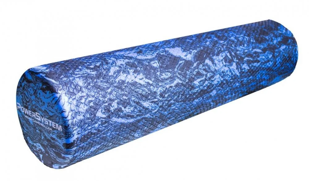 Масажний ролик (роллер) гладкий Power System PS-4089 Hexa Camo Roller Black/Blue 60×15 см