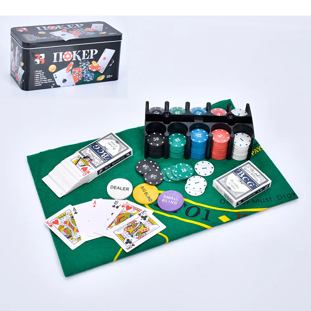 Набір для покеру в металевій коробці 200 фішок 3896-B