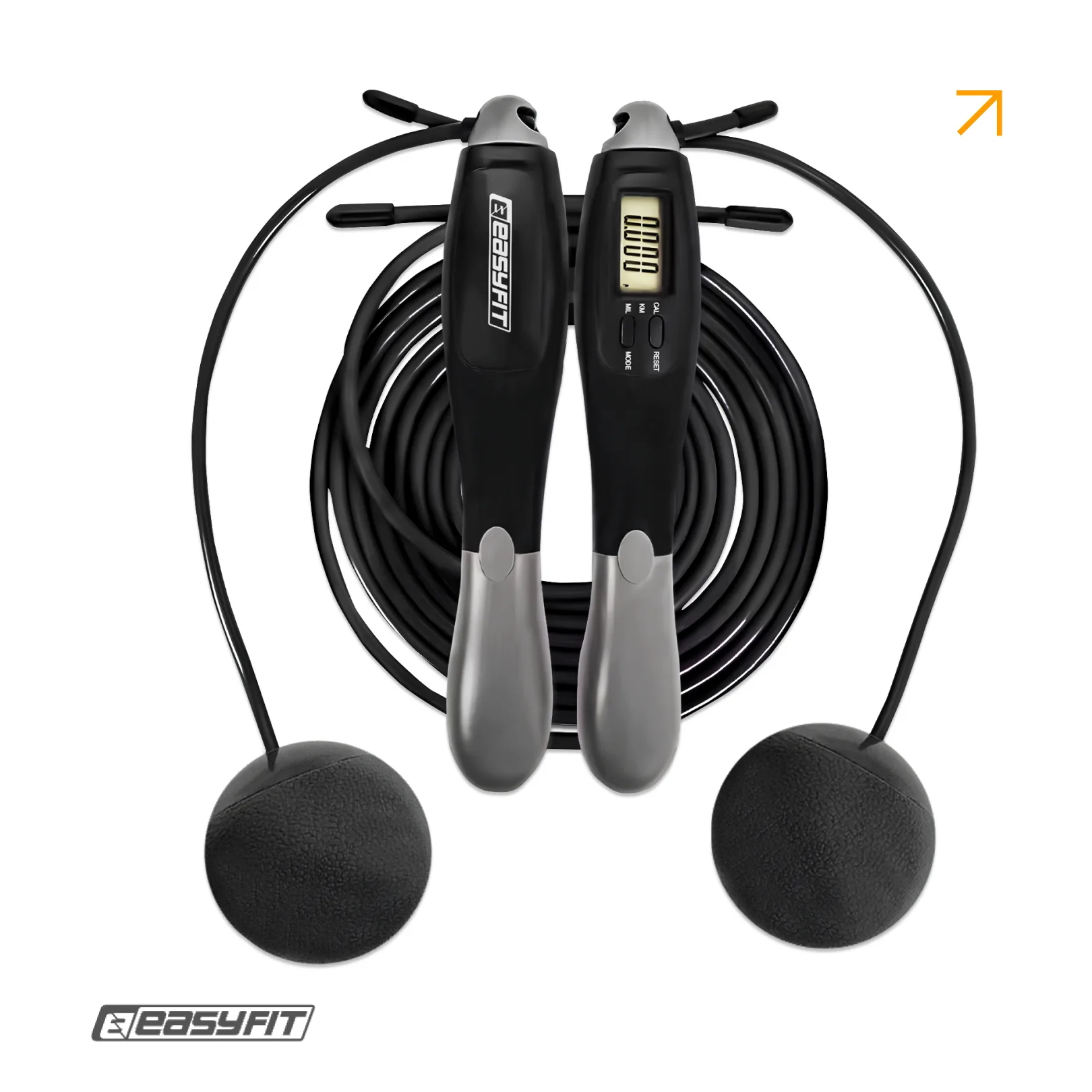 Скакалка з лічильником EasyFit TwinRope швидкісна 2,8 м чорна-сіра