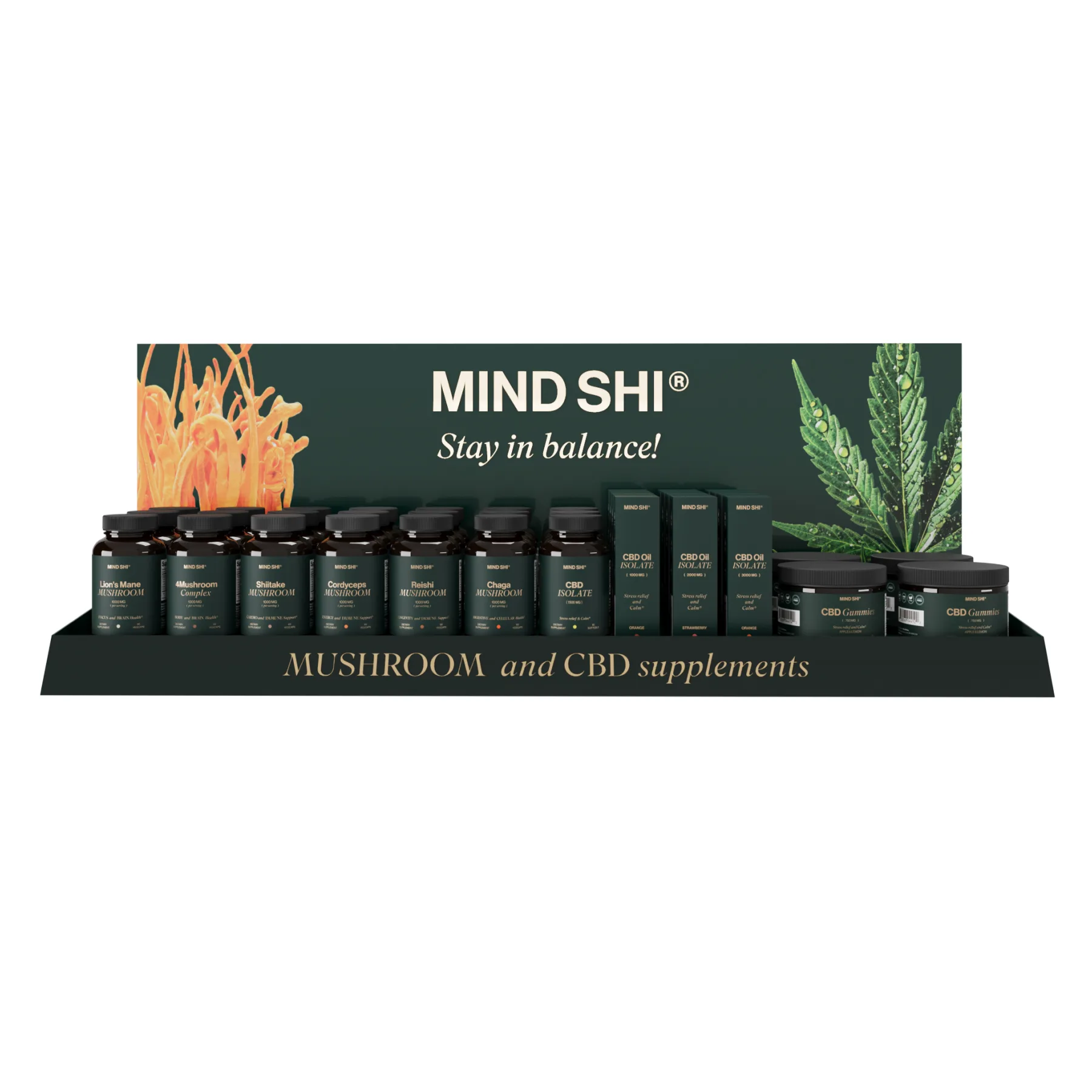 Display Stand Mushroom and CBD supplements