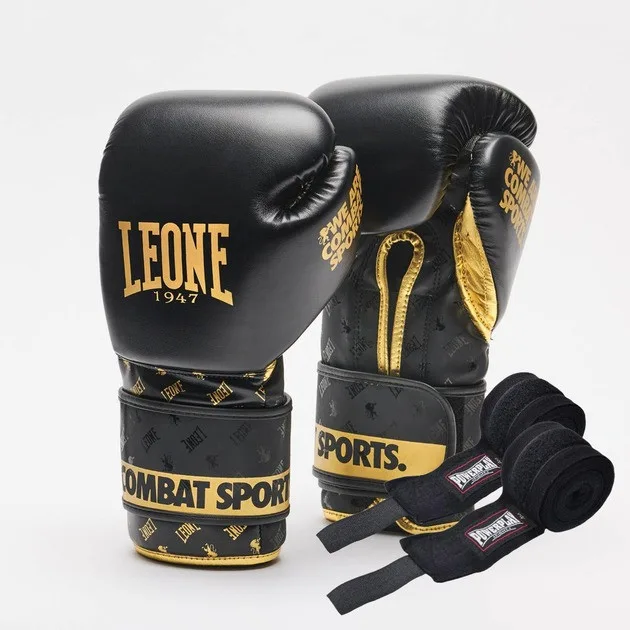 Боксерські рукавиці Leone GN220 DNA Black 12 унцій (бинти 4 м. в комплекті)