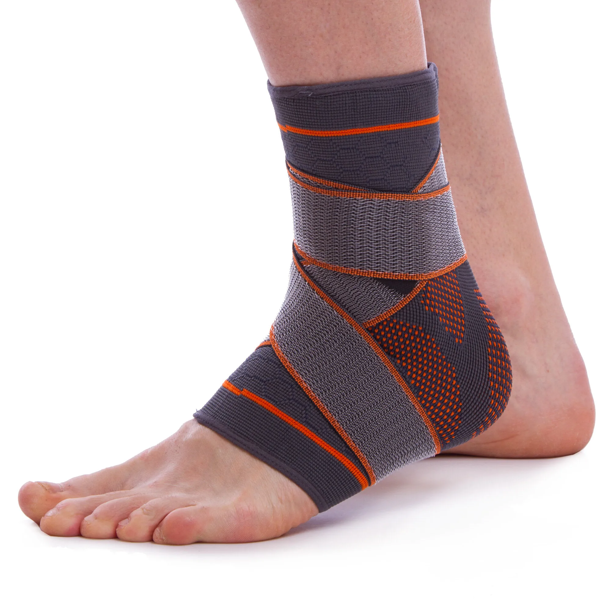 Бандаж на гомілковостоп еластичний з фіксуючим ременем (фіксатор кісточки) SIBOTE розмір 1 шт чорний-помаранчевий - S/M