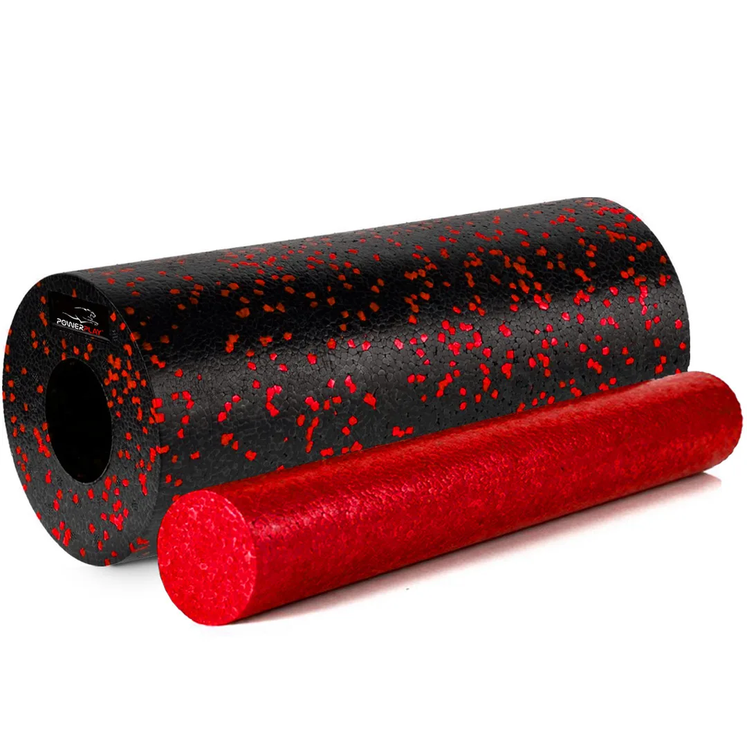 Масажний ролик (роллер) гладкий PowerPlay PP-4348 2 in 1 EPP Foam Roller чорно/червоний 33×14 см