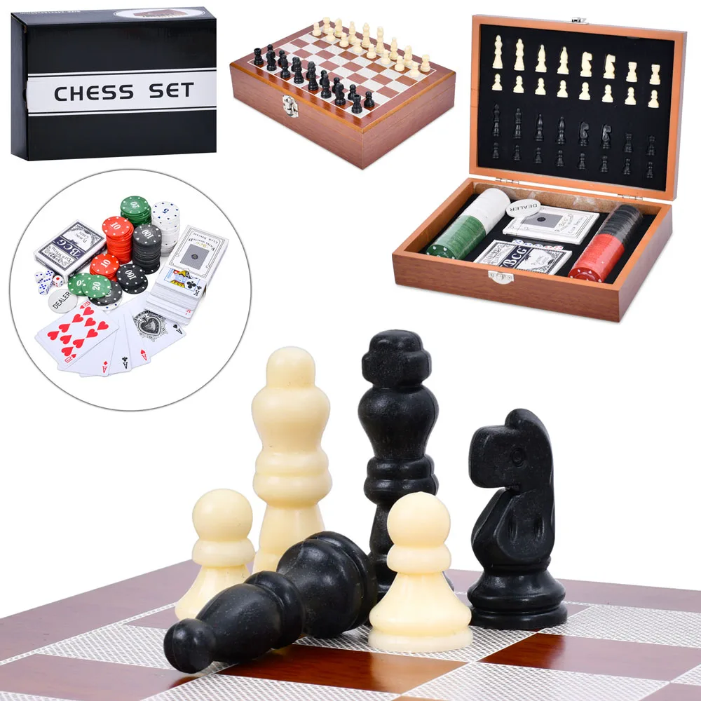 Набір настільних ігор у дерев'яному кейсі 2 в 1 шахи покер TD202309