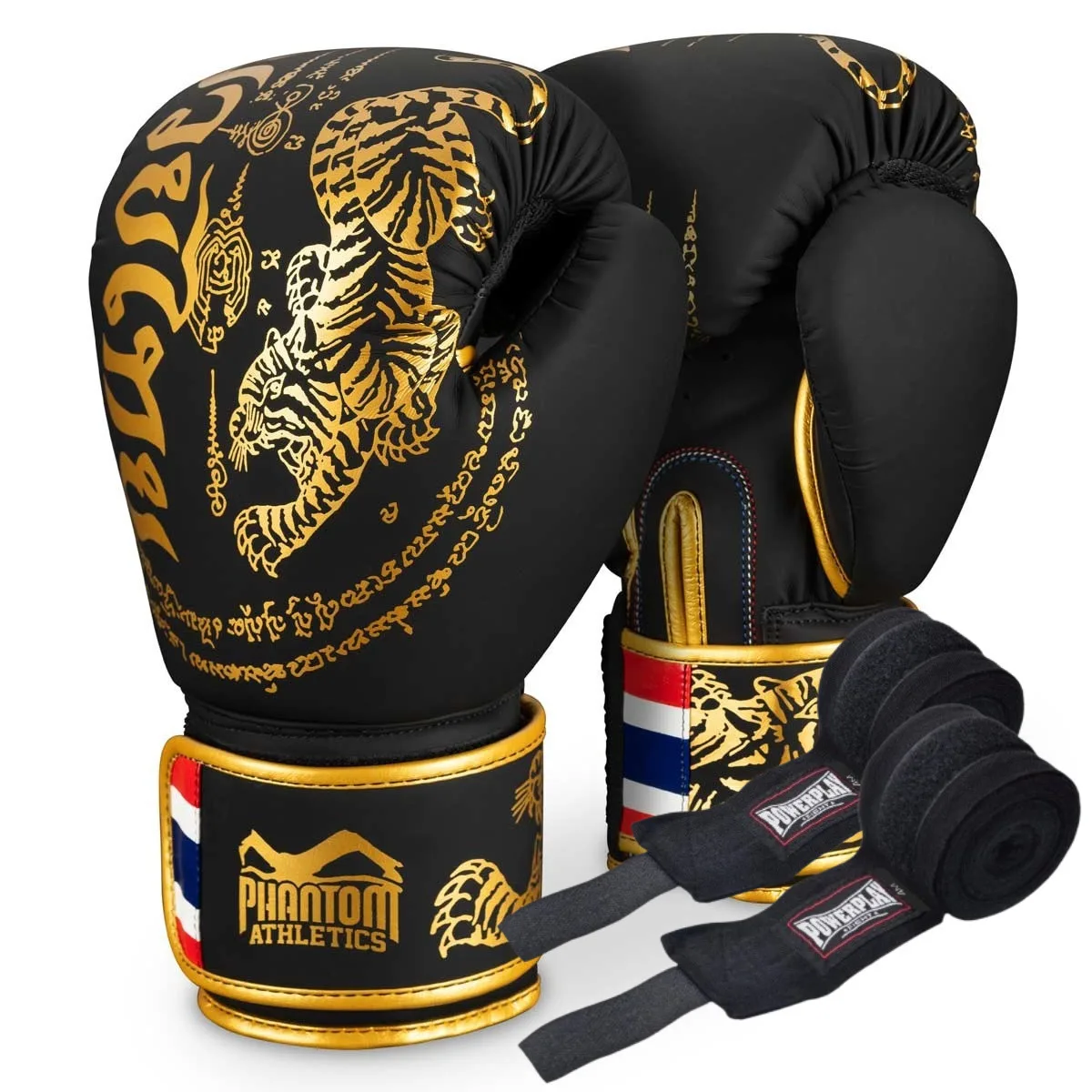 Боксерські рукавиці Phantom Muay Thai Black Gold 12 унцій (бинти 4 м. в подарунок)