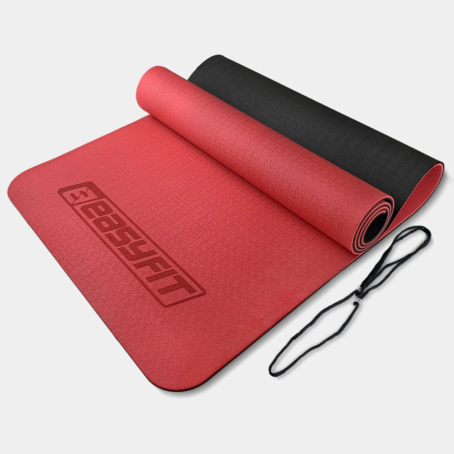 Килимок для йоги та фітнесу EasyFit TPE+TC 6 мм двошаровий червоний чорний