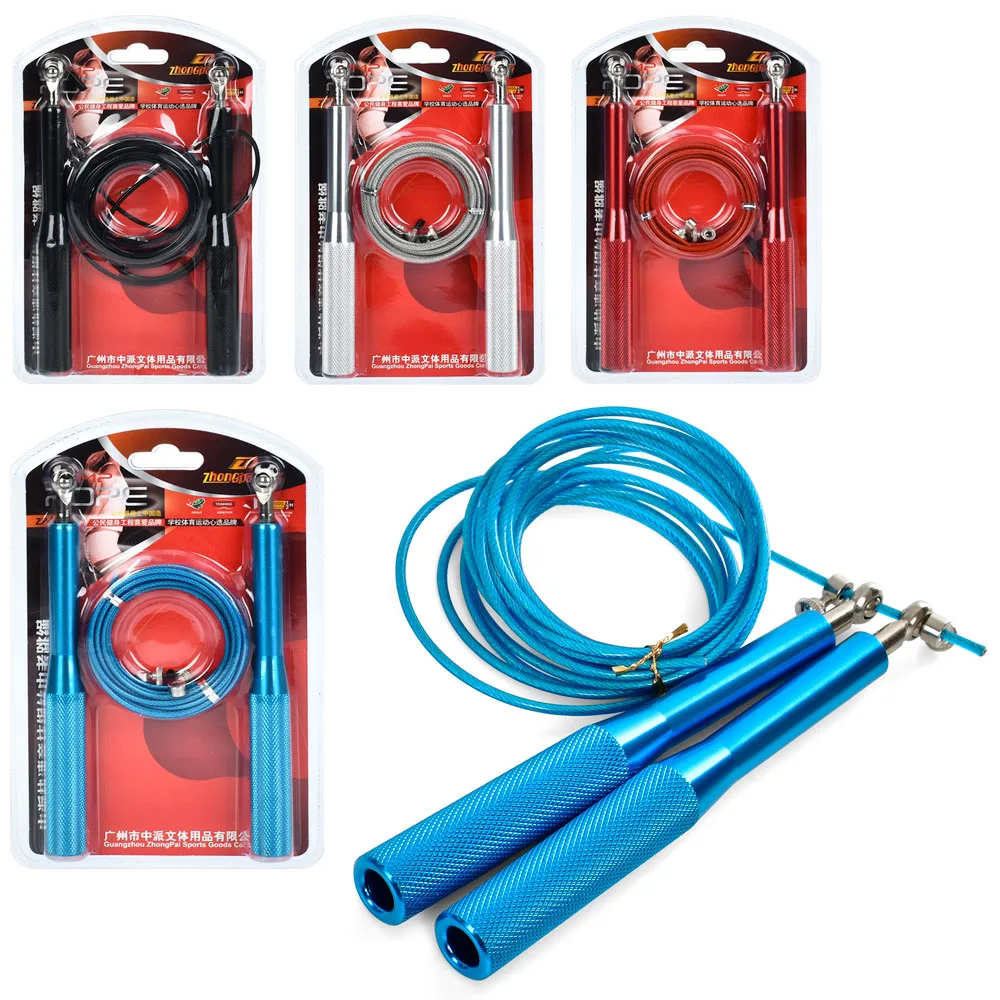 Скакалка швидкісна для кросфіту зі сталевим тросом синій - 2,7 см