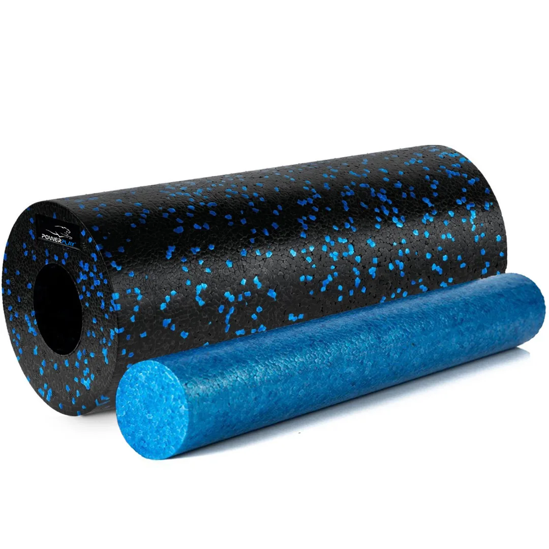 Масажний ролик (роллер) гладкий PowerPlay PP-4348 2 in 1 EPP Foam Roller чорно/синій 33x14 см