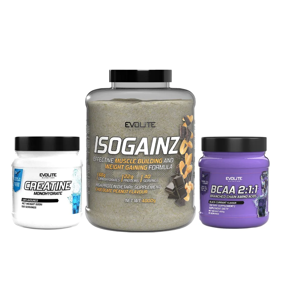 Iso Gainz (4 кг chocolate) + Creatine Monohydrate (500 г unflavoured) + BCAA 2:1:1 - 400 г чорна смородина