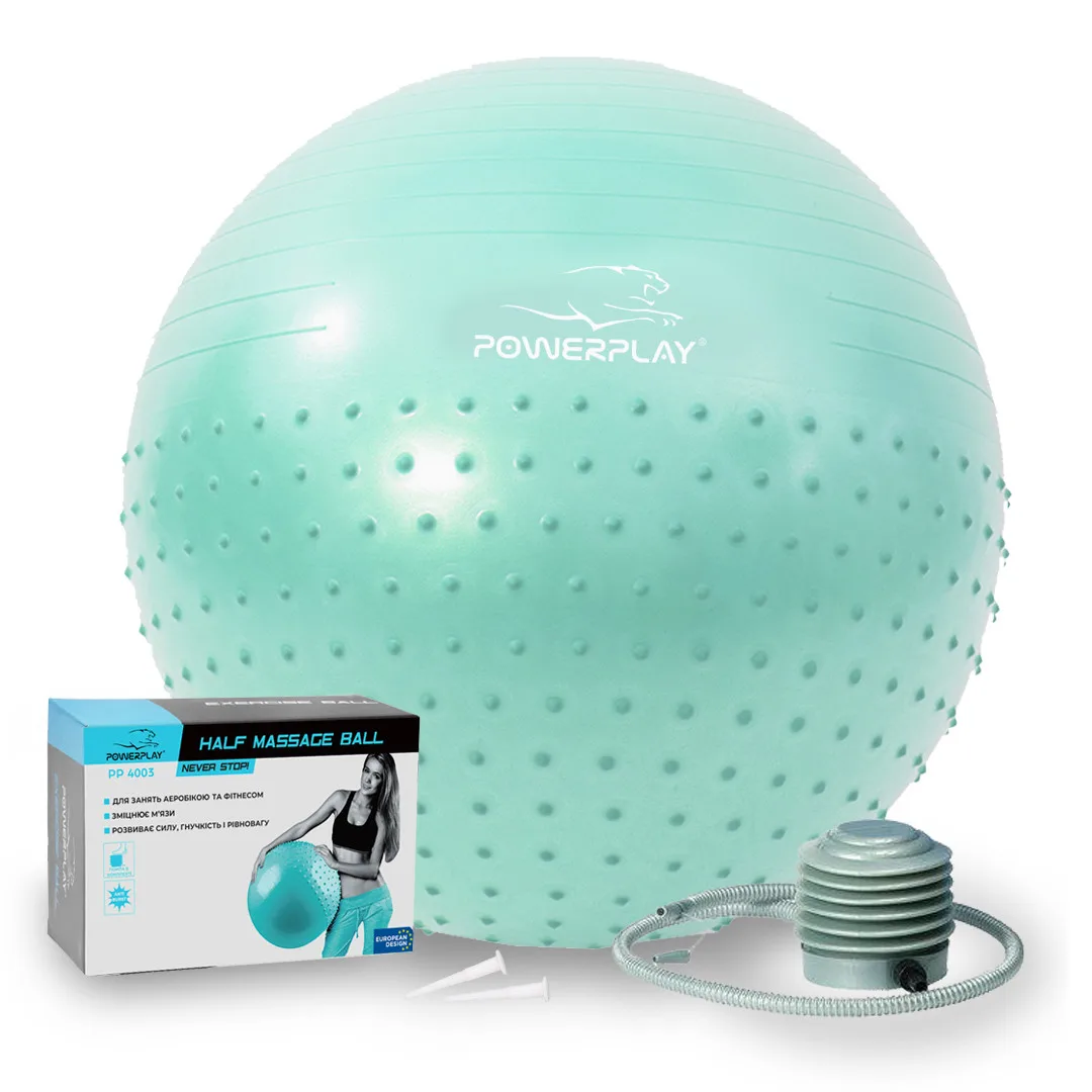 М'яч для фітнесу фітбол напівмасажний PowerPlay 4003 Ø65 cm Gymball Зелений + помпа