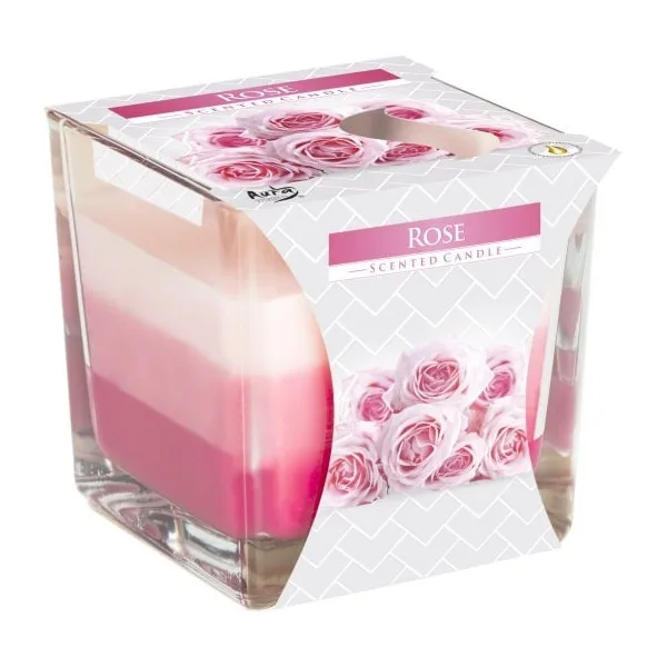 Ароматична свічка у стакані із триколірним наповненням троянда SNK80 78