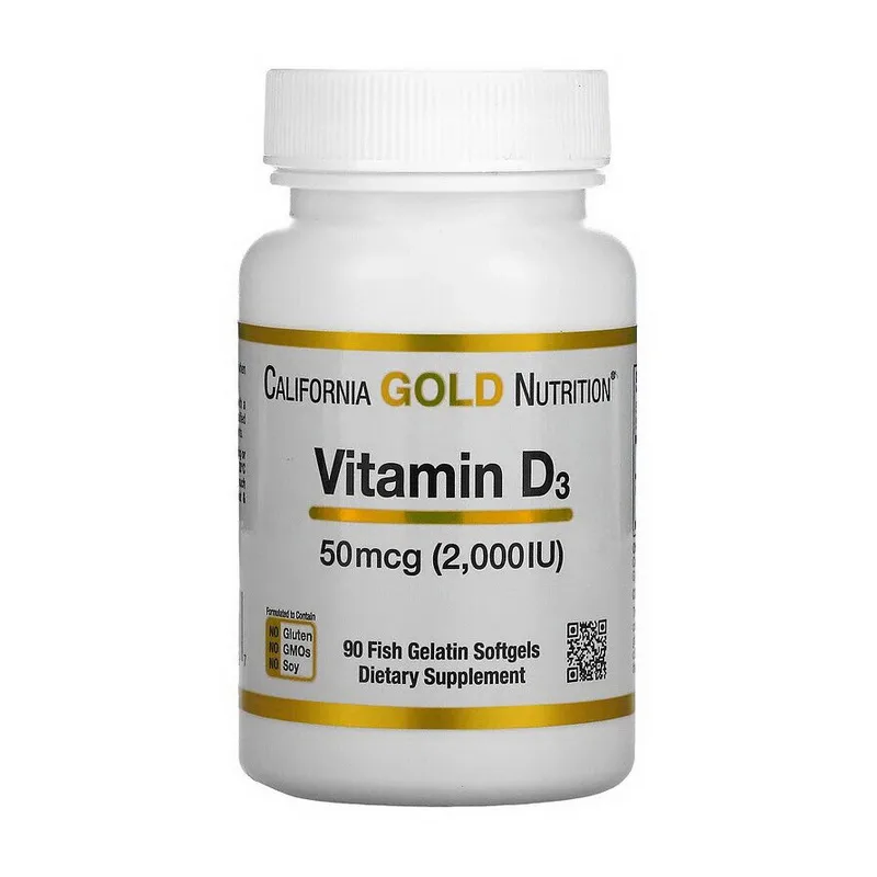 Vitamin D3 50 мкг (2,000 IU) - 90 рибний gelatin софтгель