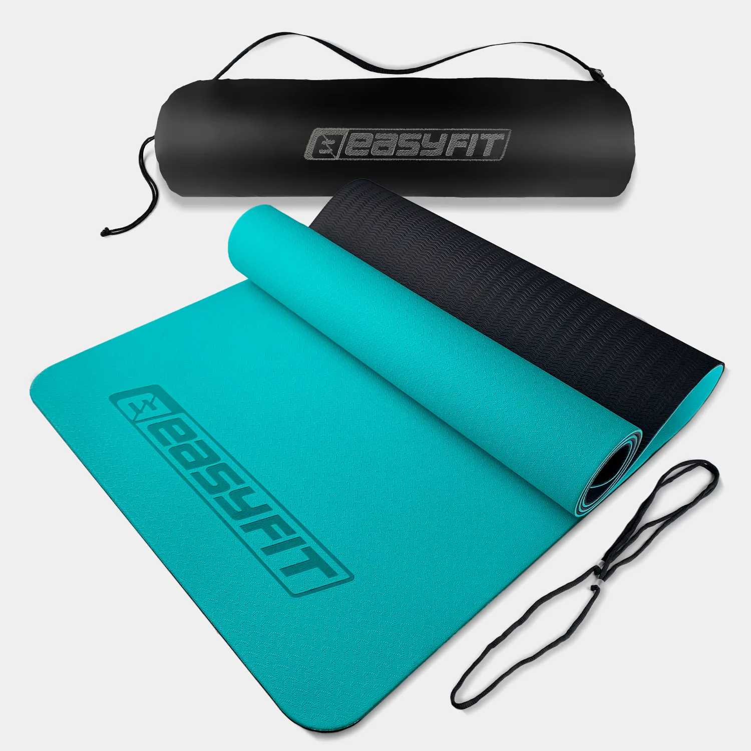 Килимок для йоги та фітнесу EasyFit TPE+TC 6 мм двошаровий + чохол м'ятний-чорний