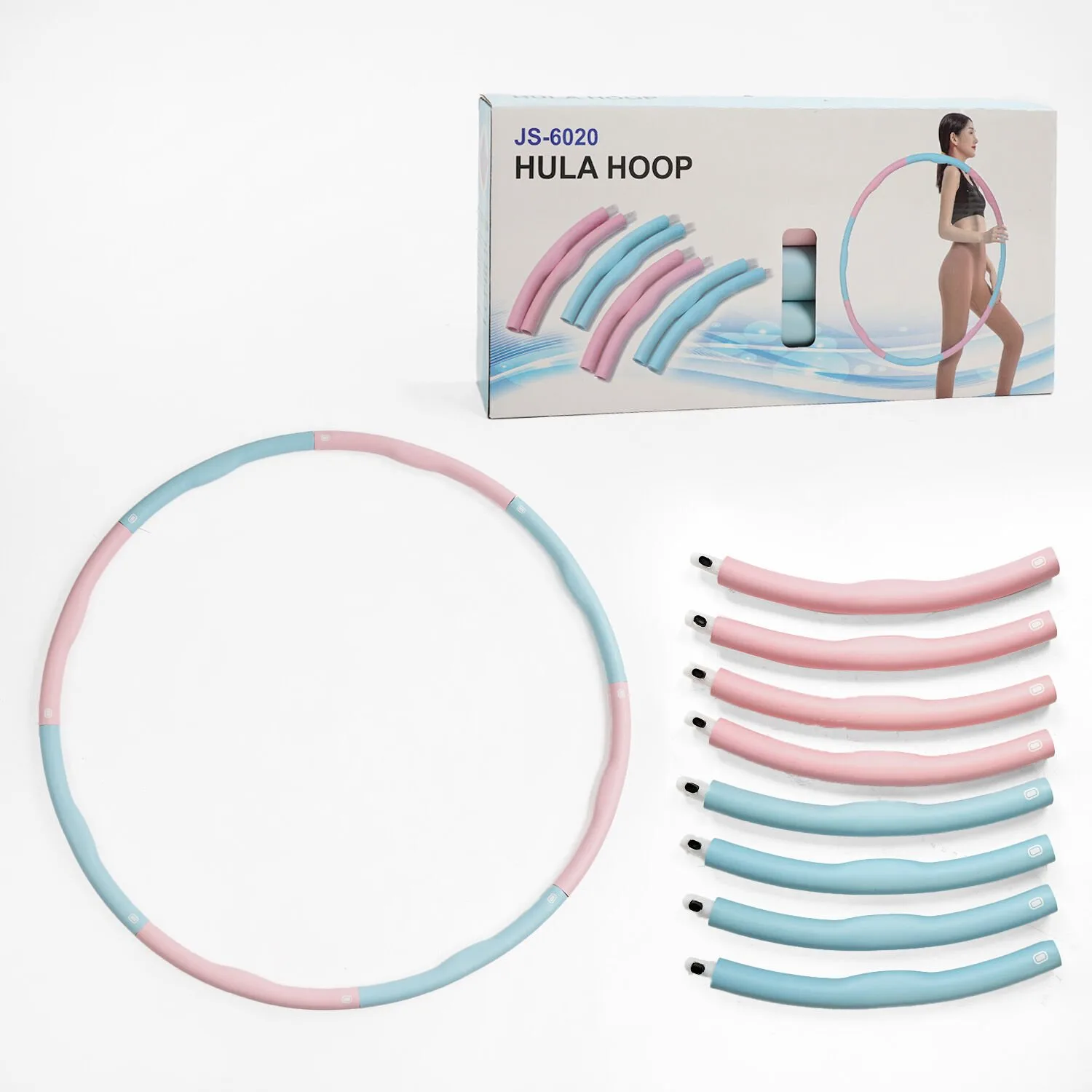 Обруч масажний хула хуп Hula Hoop рожевий - блакитний 8 секцій