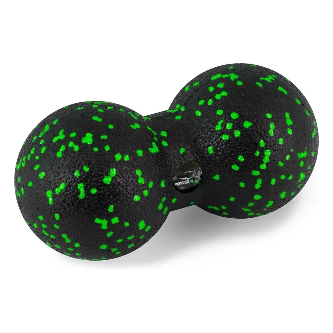Масажний м'яч подвійний PowerPlay PP-4353 Epp foam Арахіс ball d12*24 cm. Чорно/Зелений