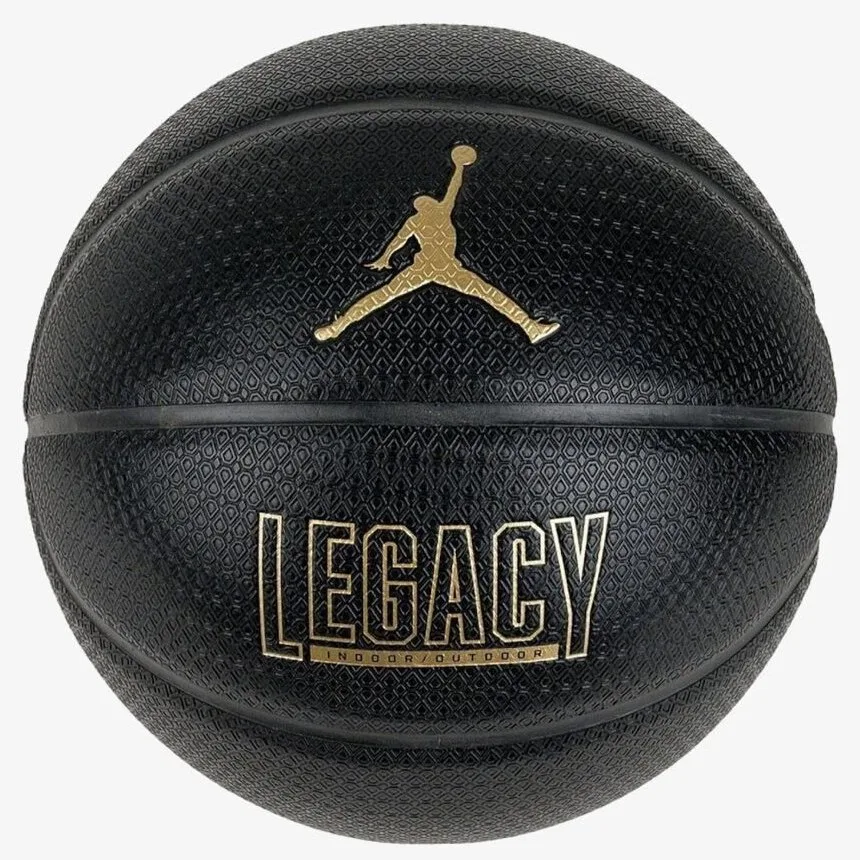М'яч баскетбольний Nike JORDAN LEGACY 2.0 8P DEFLATED Black/Metallic Gold розмір 7 J.100.8253.051.07 (оригінал)
