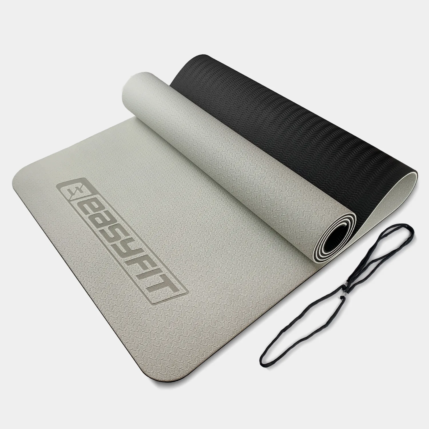 Килимок для йоги та фітнесу EasyFit TPE+TC 6 мм двошаровий сірий-чорний