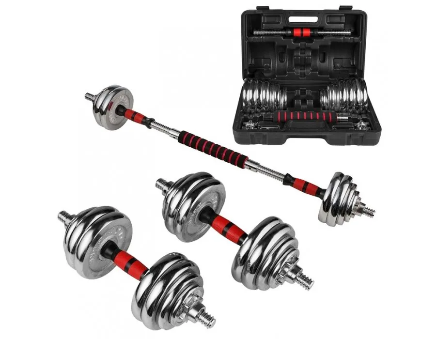 Гантелі розбірні хромовані з грифом в валізі 2 шт по 10 кг