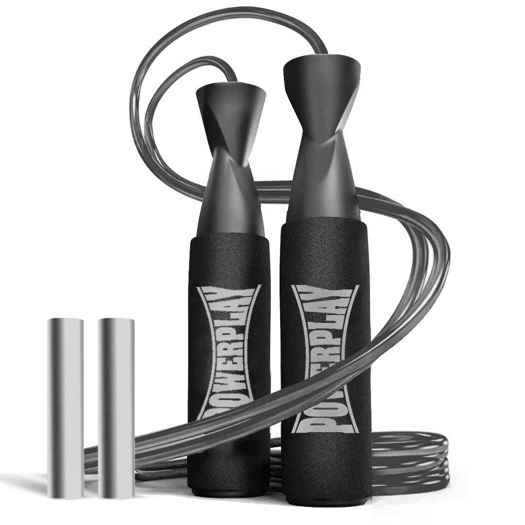 Скакалка скоростная PowerPlay 4211 X ROPE с утяжелителями - 120 г*2 чёрная 3 м