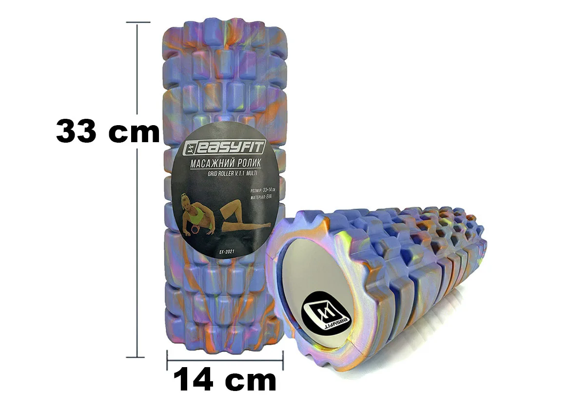 Масажний ролик EasyFit Grid Roller 33 см v.1,1 Multi синій