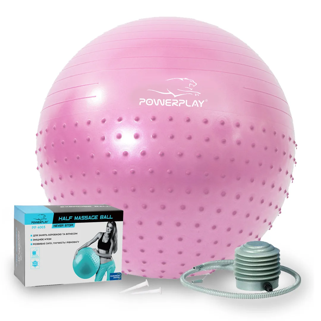 М'яч для фітнесу фітбол напівмасажний PowerPlay 4003 Ø65 cm Gymball Ліловий + помпа