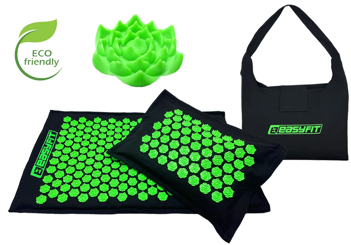 Масажний килимок EasyFit AcuRelax з голками (аплікатор Кузнєцова) чорно-зелений