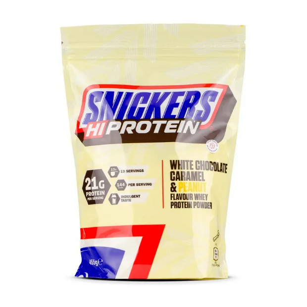 SNICKERS Hi Protein - 455 г білий шоколад з карамеллю та арахіс
