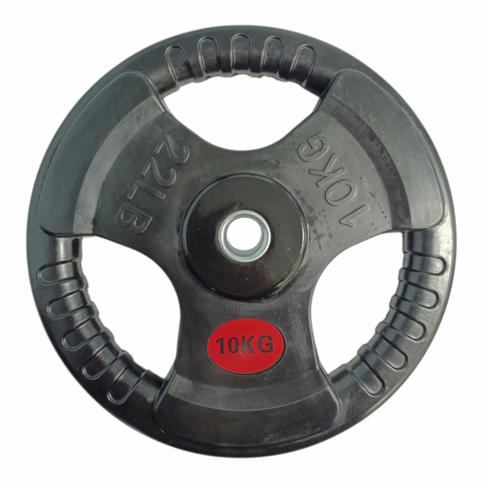 Rubber Coated Discs (Plates) with Three Grips and Metal Sleeve - 10 kg