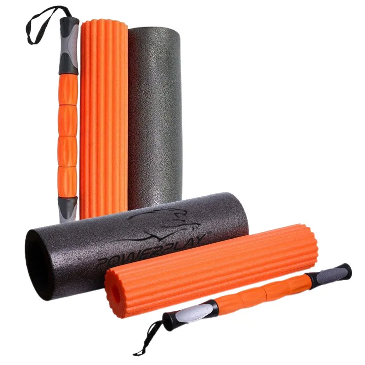 Массажный ролик роллер набор 3 в 1 PowerPlay 4022 Therapy Roller чёрно-оранжевый