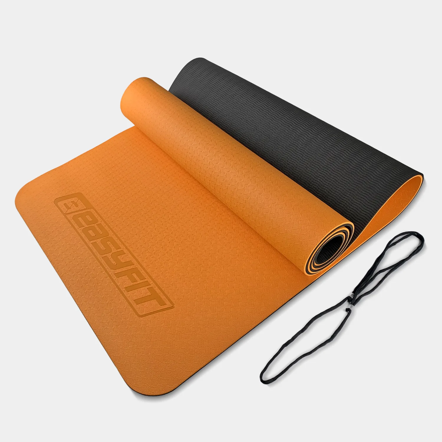 Килимок для йоги та фітнесу EasyFit TPE+TC 6 мм двошаровий помаранчевий чорний