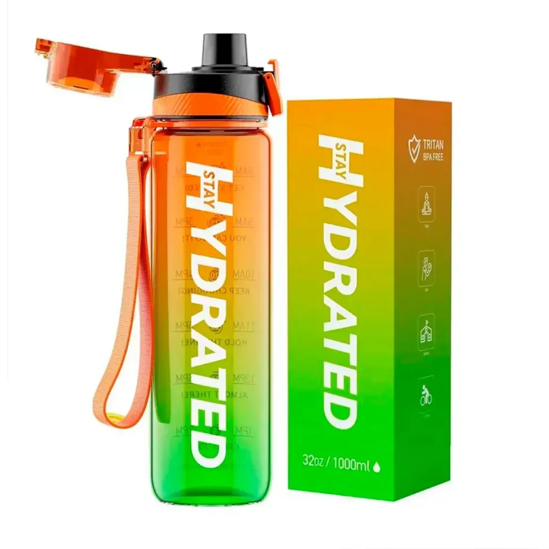 Hydrated Water Bottle - 1 л Tritan Зелений Помаранчевий