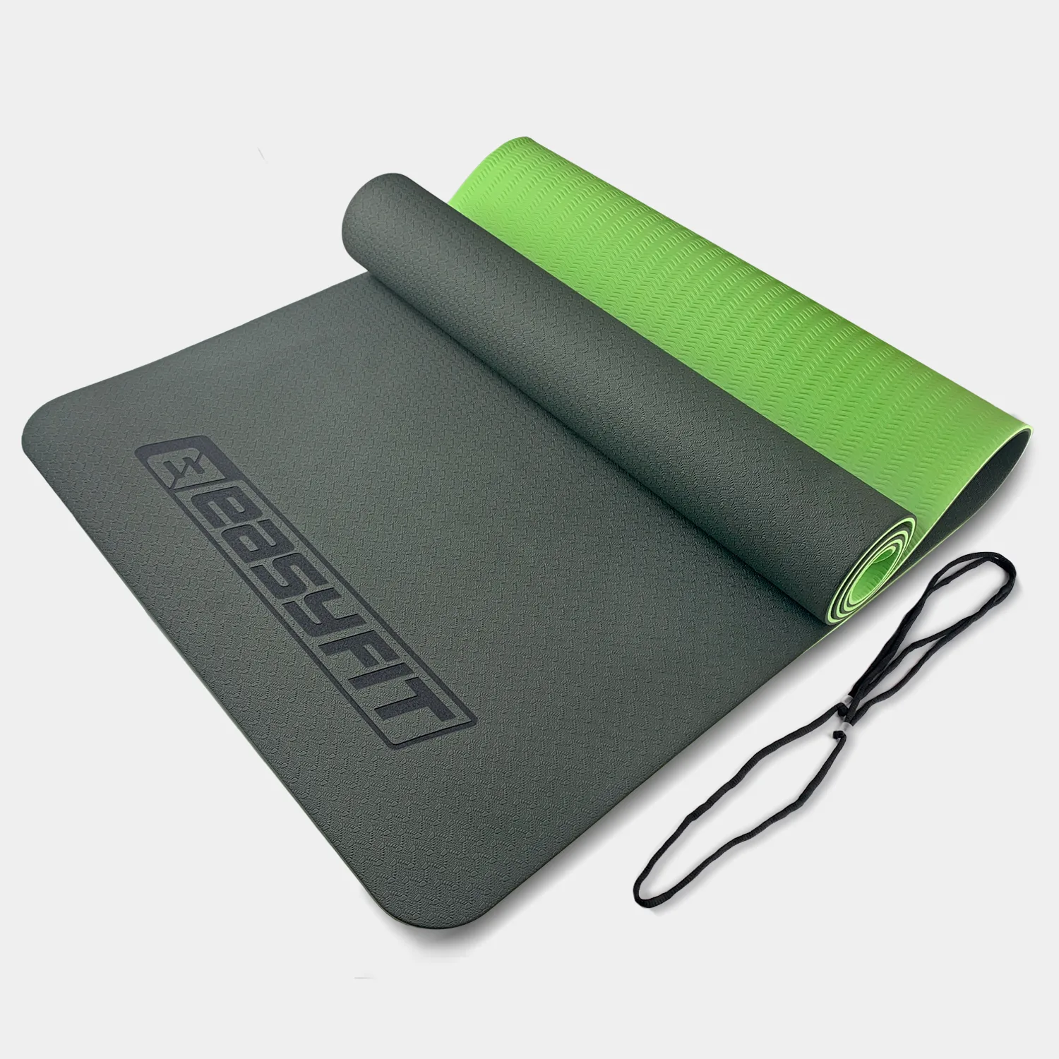 Килимок для йоги та фітнесу EasyFit TPE+TC 6 мм двошаровий чорно зелений