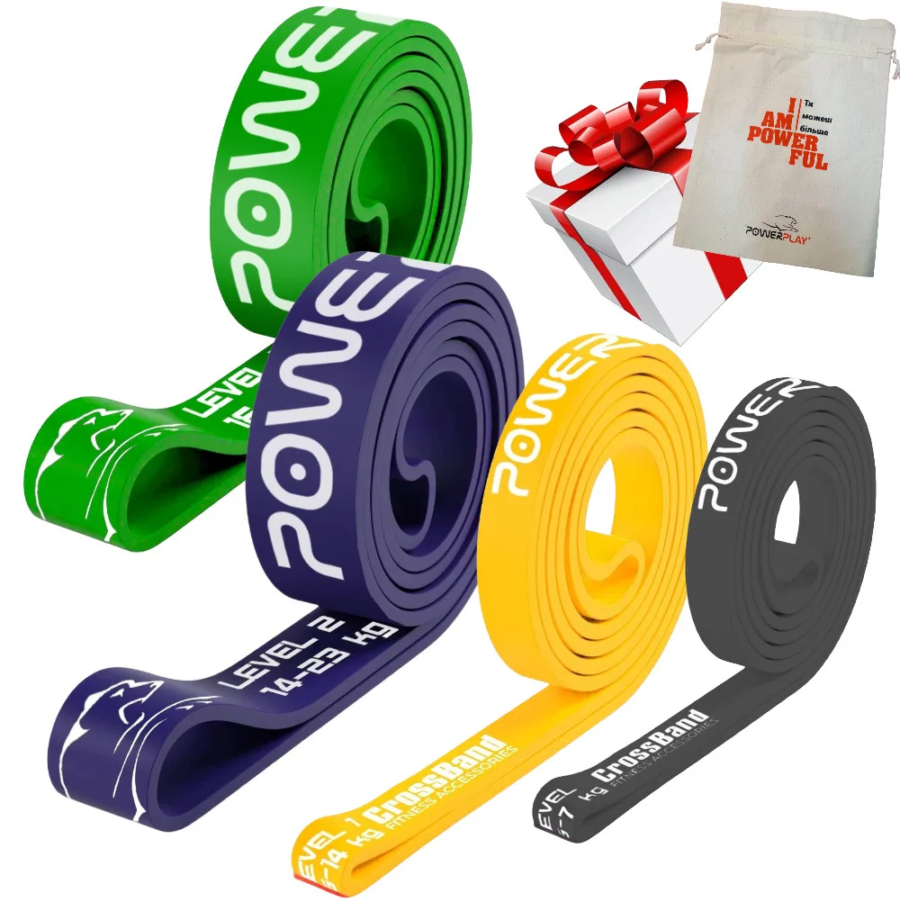 Resistance loop band (fitness and crossfit rubber band) PowerPlay PP_0013 set of 4 pcs. resistance 2-32 kg (total 76 kg)