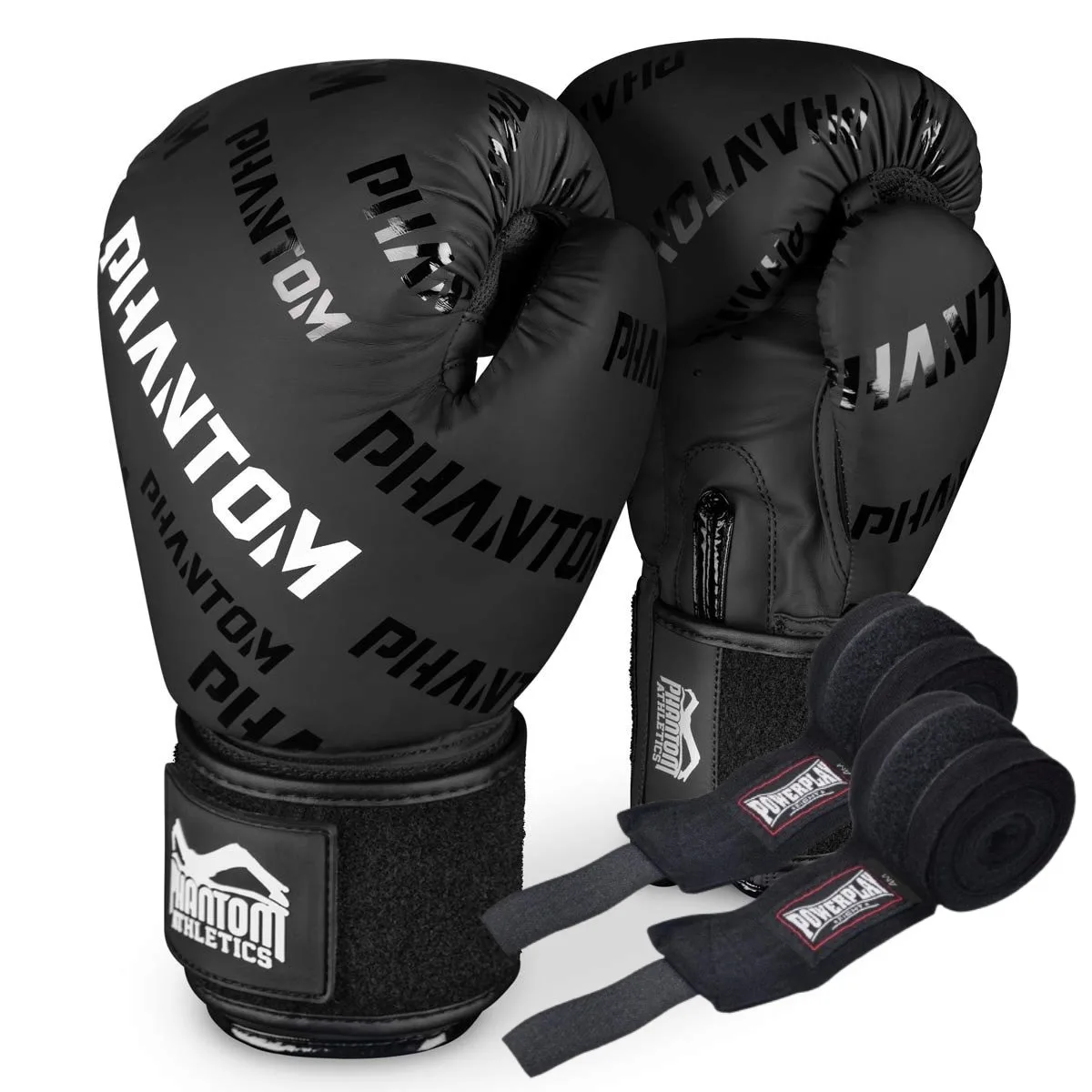 Боксерські рукавиці Phantom APEX Velcro Black 12 унцій (бинти 4 м. в подарунок)