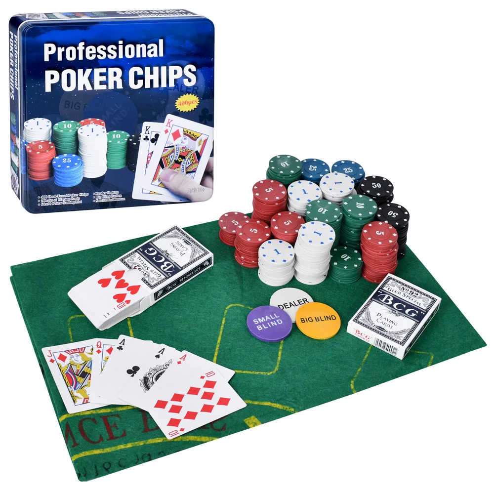 Набір для покеру в металевій коробці 400 фішок