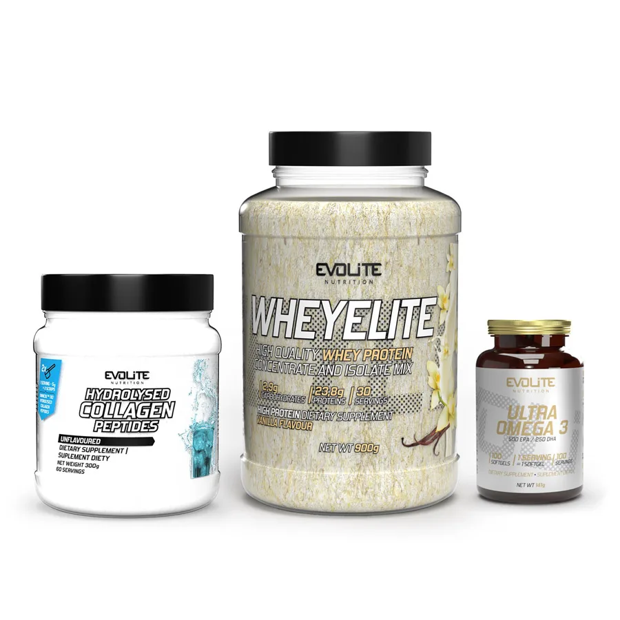 Whey Elite (900 г chocolate) + Ultra Omega 3 500/250 (100 софтгель) + Collagen - 300 г без смаку