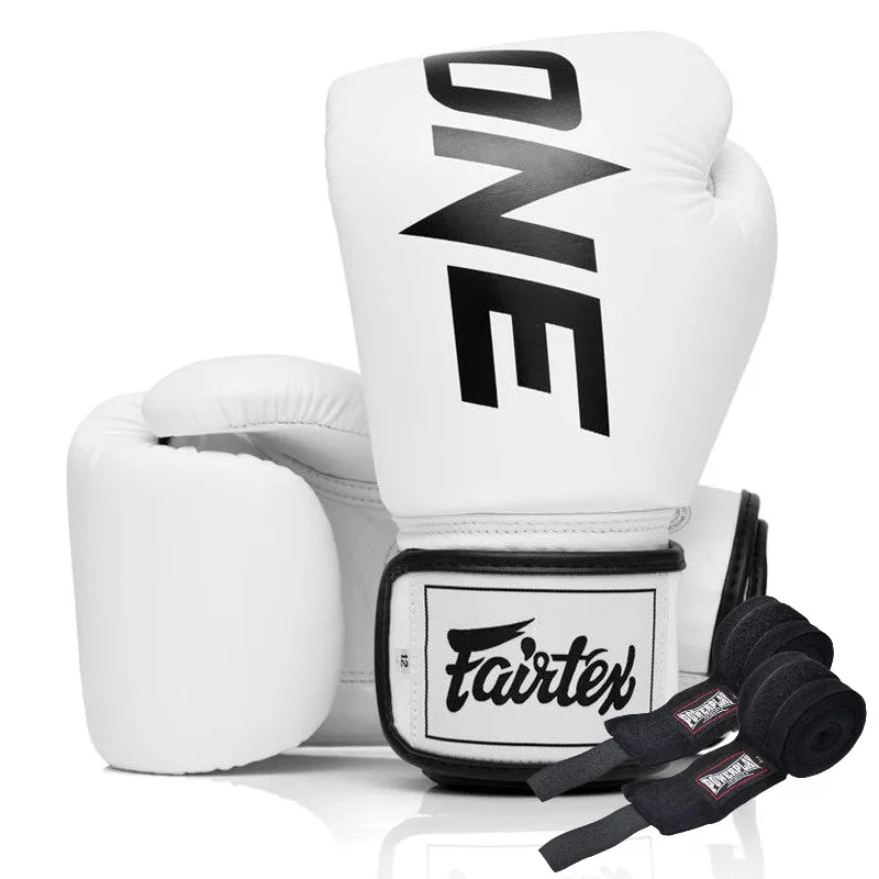 Боксерські рукавиці Fairtex BGV1-ONE (натуральна шкіра) White 12 унцій (бинти в комплекті)