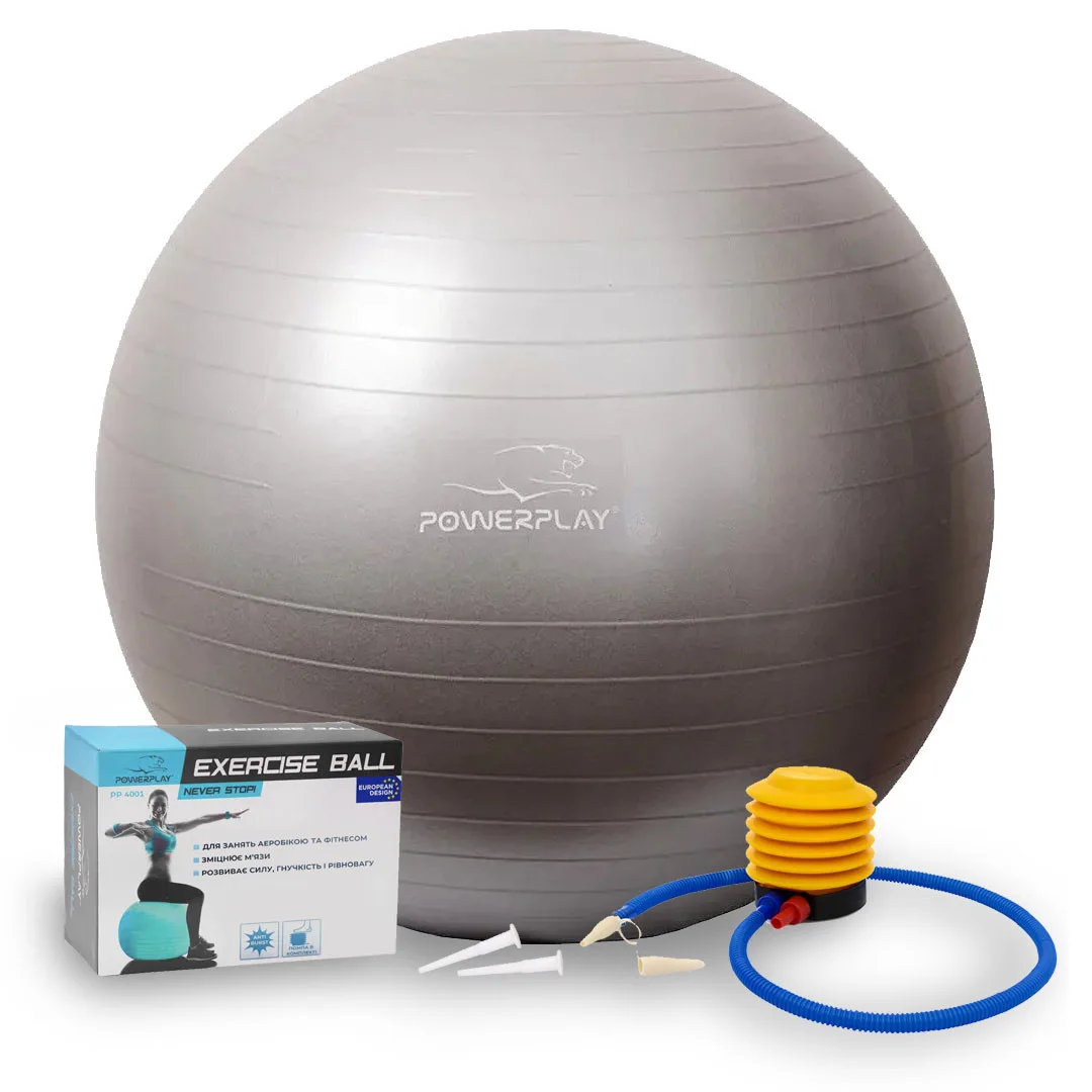 М'яч для фітнесу фітбол PowerPlay 4001 Ø65 cm Gymball сірий + помпа