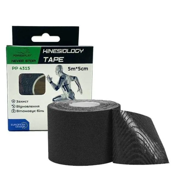 Kinesiology Tape PowerPlay 4315 Black 5 cm*5 m