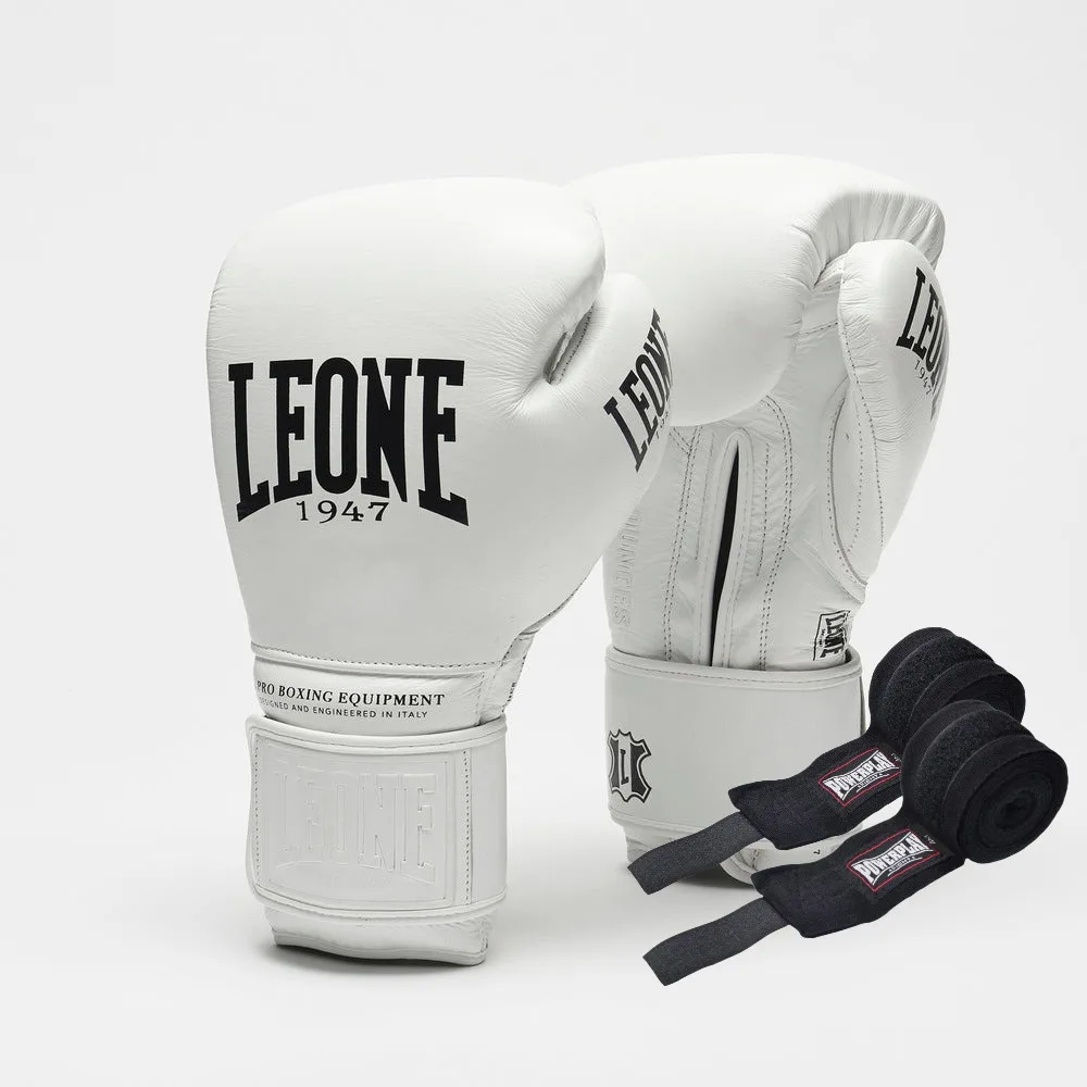 Боксерські рукавиці Leone GN111 THE GREATEST White 12 унцій (бинти 4 м. в комплекті)