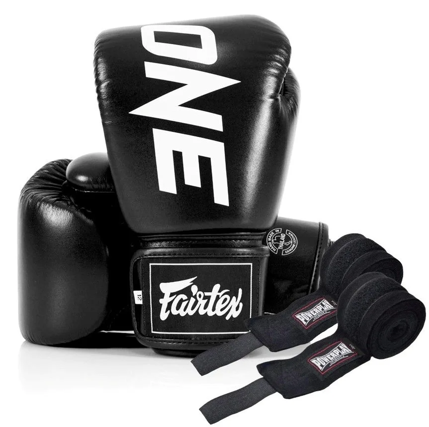 Боксерські рукавиці Fairtex BGV1-ONE (натуральна шкіра) Black 16 унцій (бинти в комплекті)