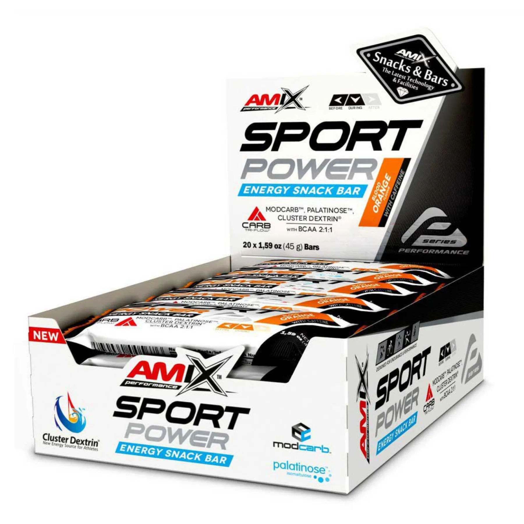 Sport Power Energi Snack Bar - 20 шт по 45 г З кофеїном - кровавий апельсин