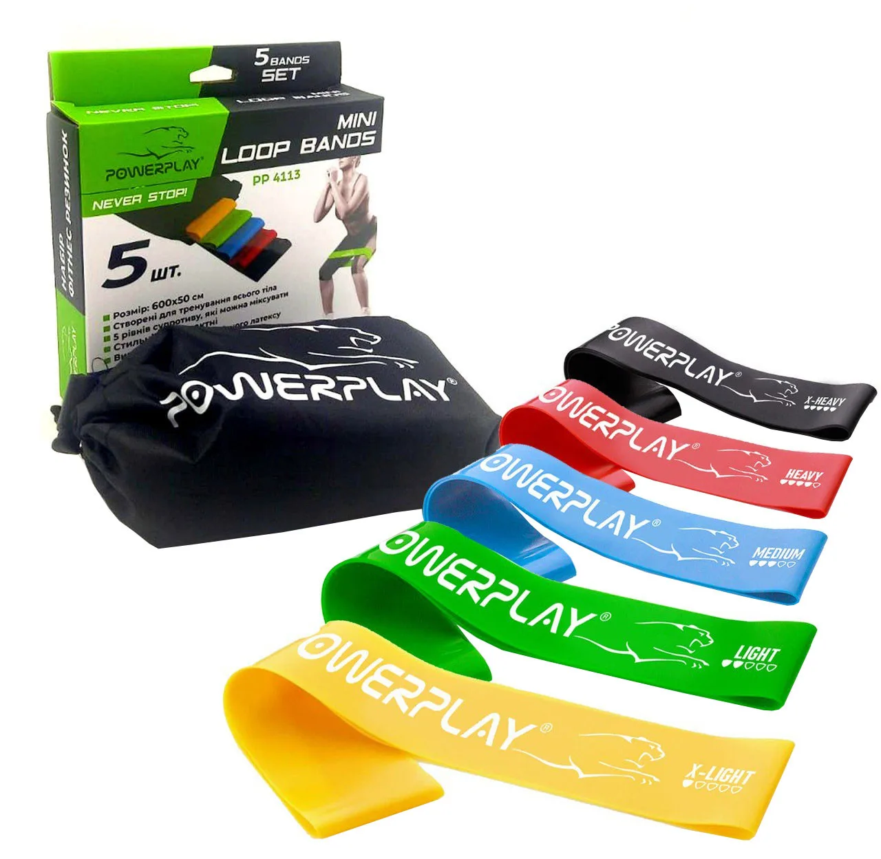 Резинки для фітнесу PowerPlay 4113 Mini Power Band Set набір із 5 шт. від 1 до - 20 кг