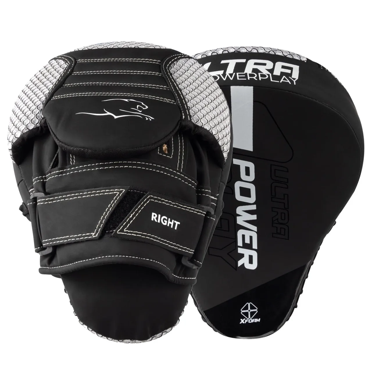 Лапи боксерські PowerPlay 3044 Pro Carbon Ultra Series чорно-білі PU [пара]