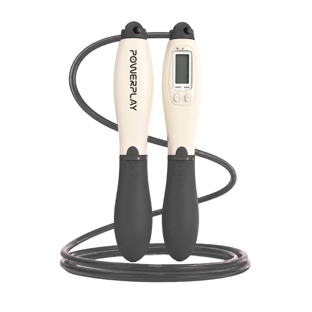 Скакалка з лічильником PowerPlay 4216 Jump Rope Чорно біла 2.8 см.