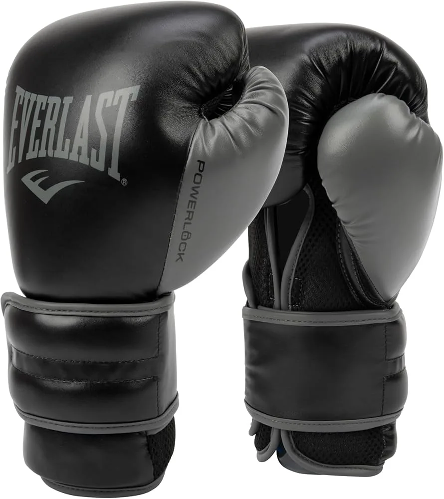 Боксерські рукавички Everlast POWERLOCK 2R TRAINING GLOVE 14 унцій чорно-сірі (оригінал) P00002285